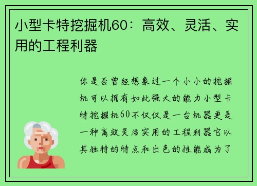 小型卡特挖掘机60：高效、灵活、实用的工程利器