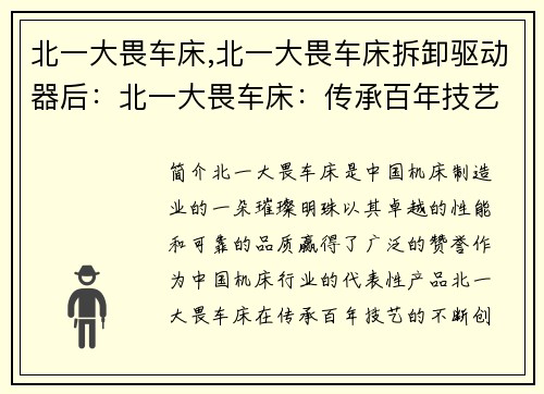 北一大畏车床,北一大畏车床拆卸驱动器后：北一大畏车床：传承百年技艺，创造精益品质